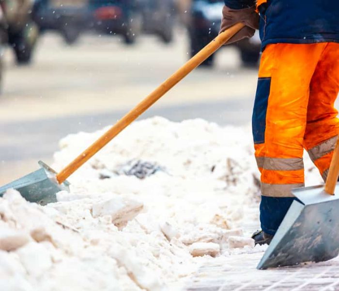 Communal,Services,Workers,Sweep,Snow,From,Road,In,Winter,,Cleaning